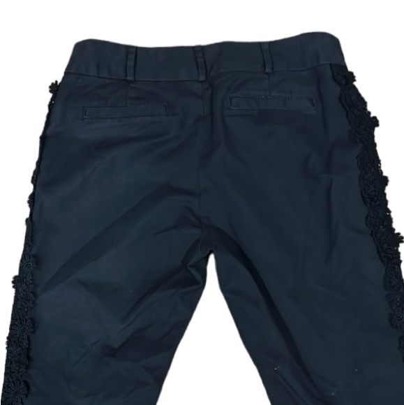 Anthropologie Elevenses Black Daisy Crochet Lace Trimmed Tuxedo Crop Pants - 6 - Picture 9 of 15